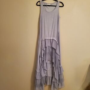 A'REVE | ANTHROPOLOGIE Gray Sleeveless Layered Sheer Ruffles Hi Low Tank Dress M